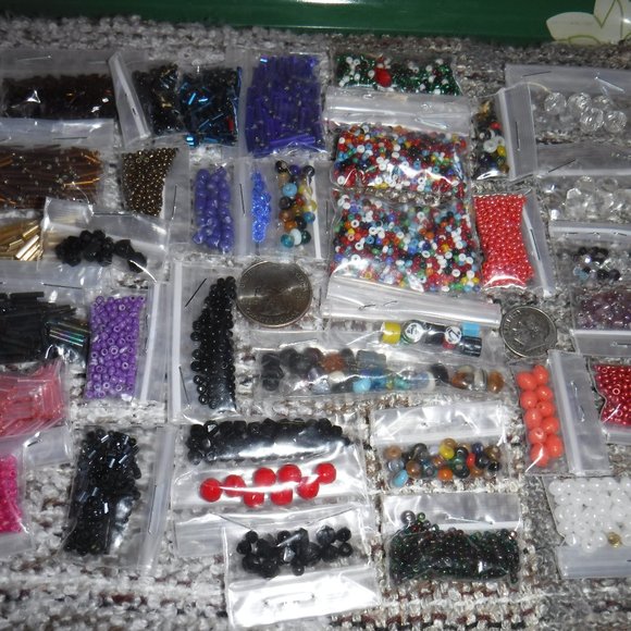 glass crystal tube seed bead lot, 36 scoops/bags - Picture 1 of 7